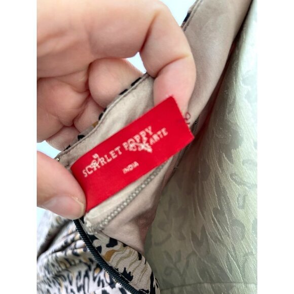 Scarlet Poppy Arte Silk Dress Womens Size Medium M Animal Print Midi Zip Blush - Picture 4 of 12